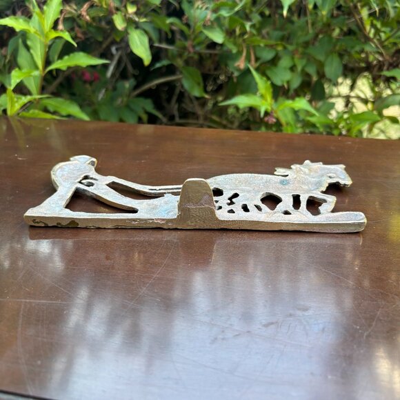 Vintage Brass Farmer and Horse Plow Figurine Rustic Mantel Display Country Farm - Picture 6 of 15